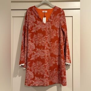 Sugarlips Orange Paisley Long Bell Sleeve Dress